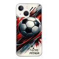 Coque taperso pour Iphone 13 et PRO MINI PRO MAX avec motif ballon foot avec prenom protection antichoc personnalisée