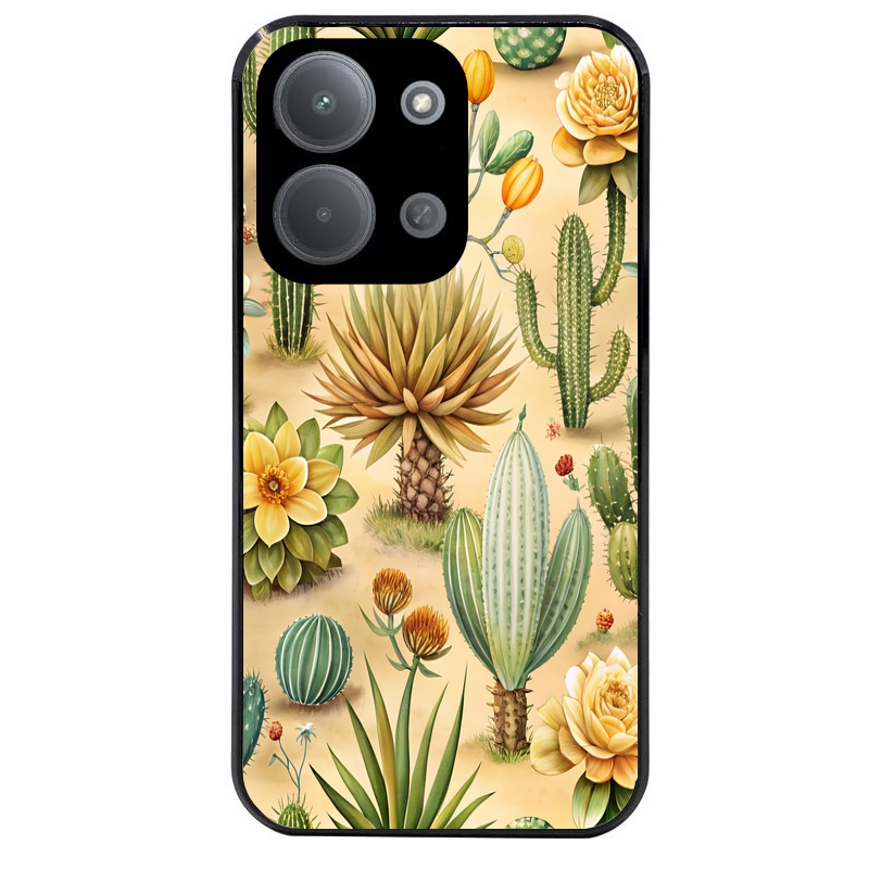 Coque noire taperso pour POCO C85 avec motif cactus et succulent protection antichoc personnalisée
