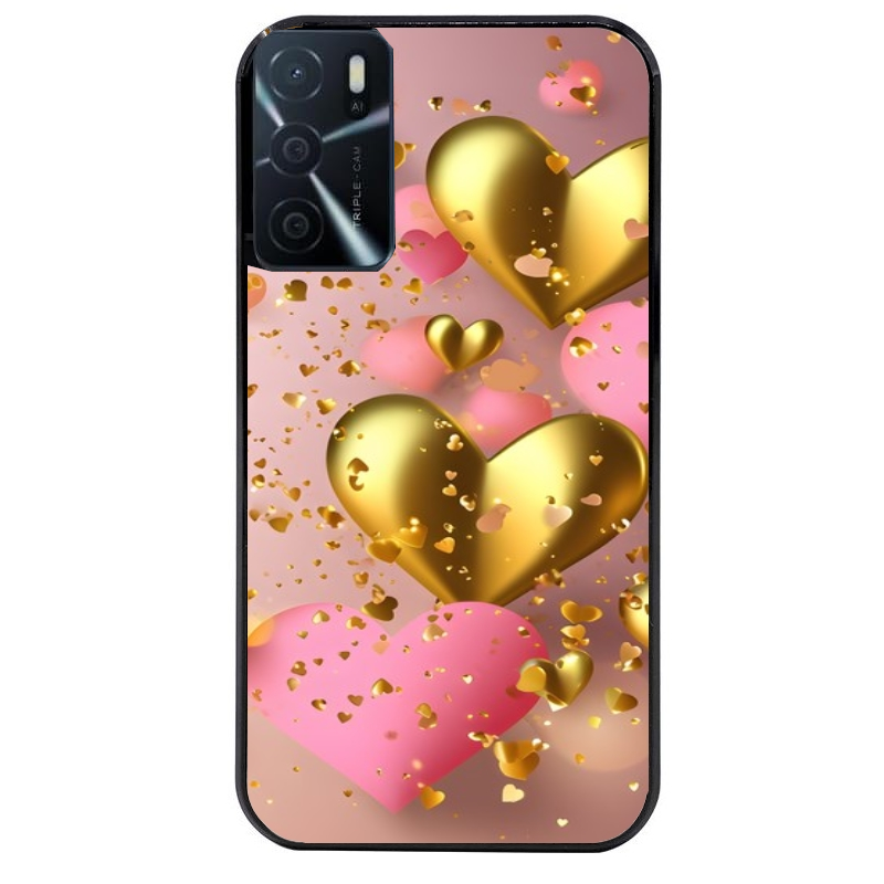 Coque noire taperso pour OPPO A16 et A16S avec motif coeur rose protection antichoc personnalisée