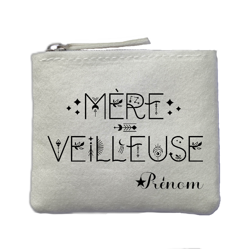 Porte monnaie personnalisé maman merveilleuse astro ivoire en feutrine en feutrine ivoire