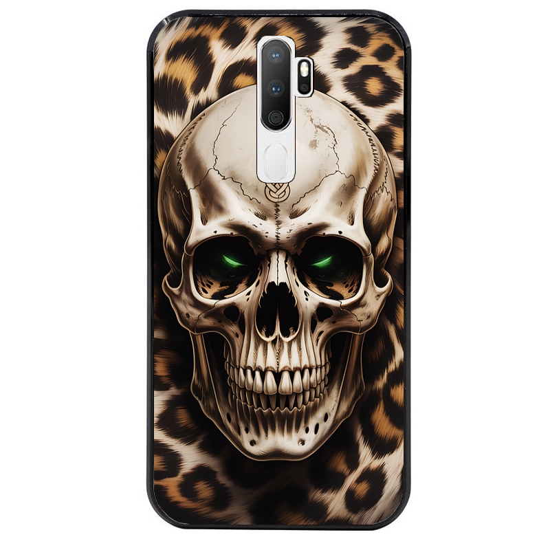 Coque noire taperso pour OPPO A5 A9 2020 avec motif tete de mort leopard protection antichoc personnalisée