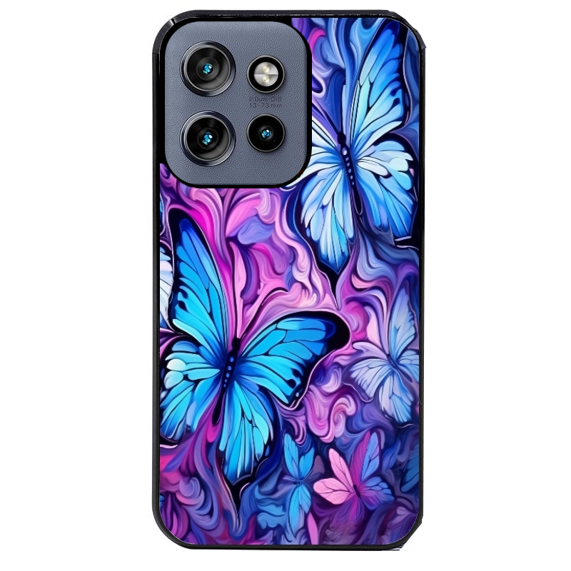 Coque noire taperso pour Moto Edge 60 et Neo Fusion Pro avec motif papillon violet uv protection antichoc personnalisée