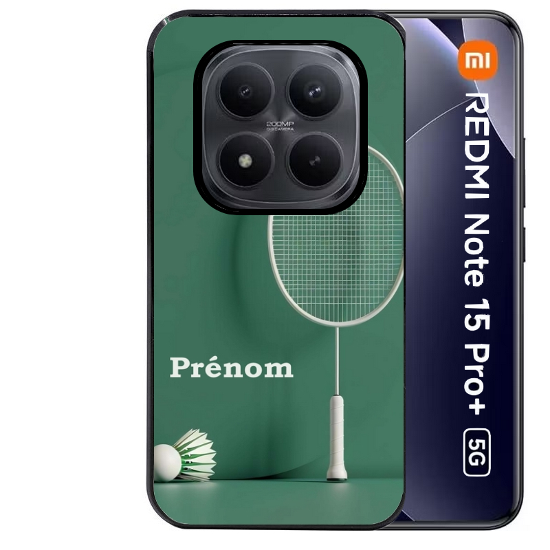 Coque noire taperso pour Redmi Note 15 et PRO PLUS 4G 5G avec motif badminton sport personnalise protection antichoc personnalisée