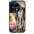 Coque noire taperso pour OnePlus 11 et 12 avec motif elephant et lotus protection antichoc personnalisée