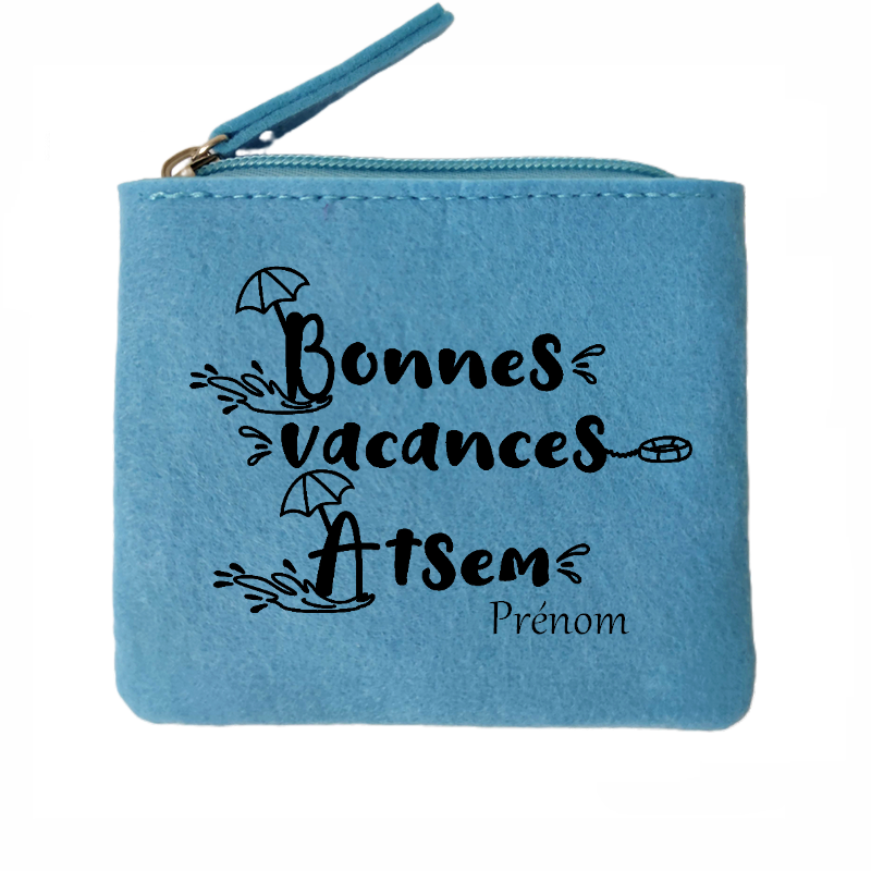 Porte monnaie personnalisé Atsem vacances en feutrine en feutrine