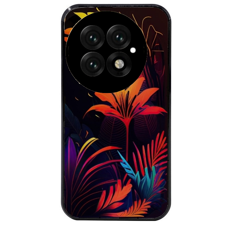 Coque noire taperso pour OnePlus 13 avec motif tropical jaune protection antichoc personnalisée