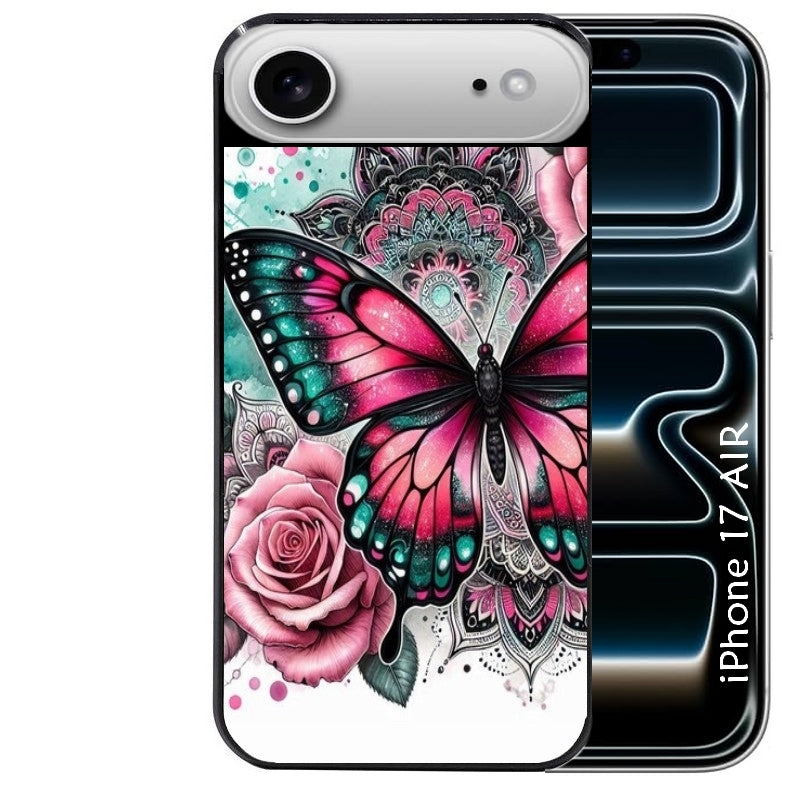 Coque noire taperso pour Iphone 17 17E AIR MAX PRO avec motif papillon rose protection antichoc personnalisée