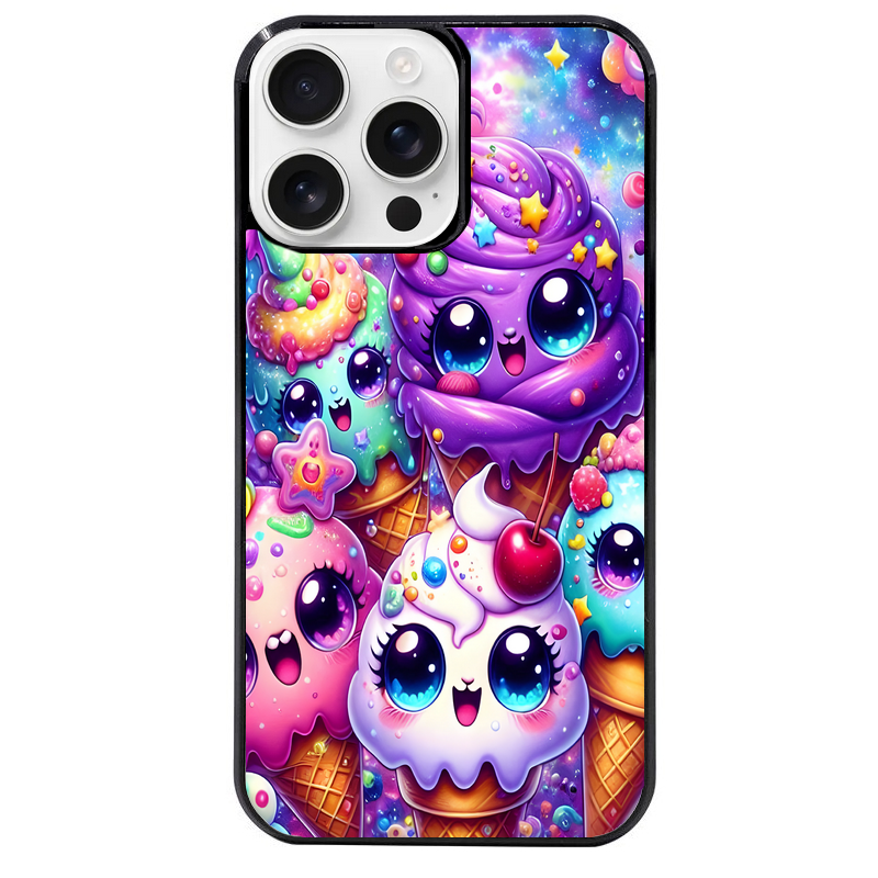 Coque noire taperso pour Iphone 16 16E PLUS MAX PRO avec motif anime ice cream kawaii protection antichoc personnalisée