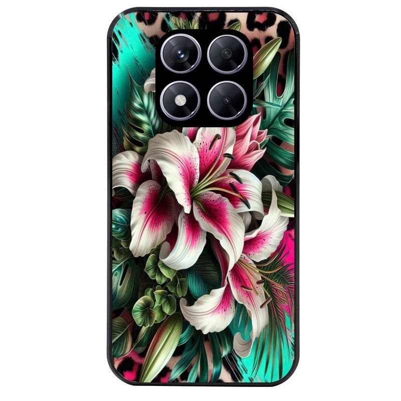 Coque noire taperso pour Redmi Note 14 et PRO PLUS 4G 5G avec motif leopard hibiscus protection antichoc personnalisée
