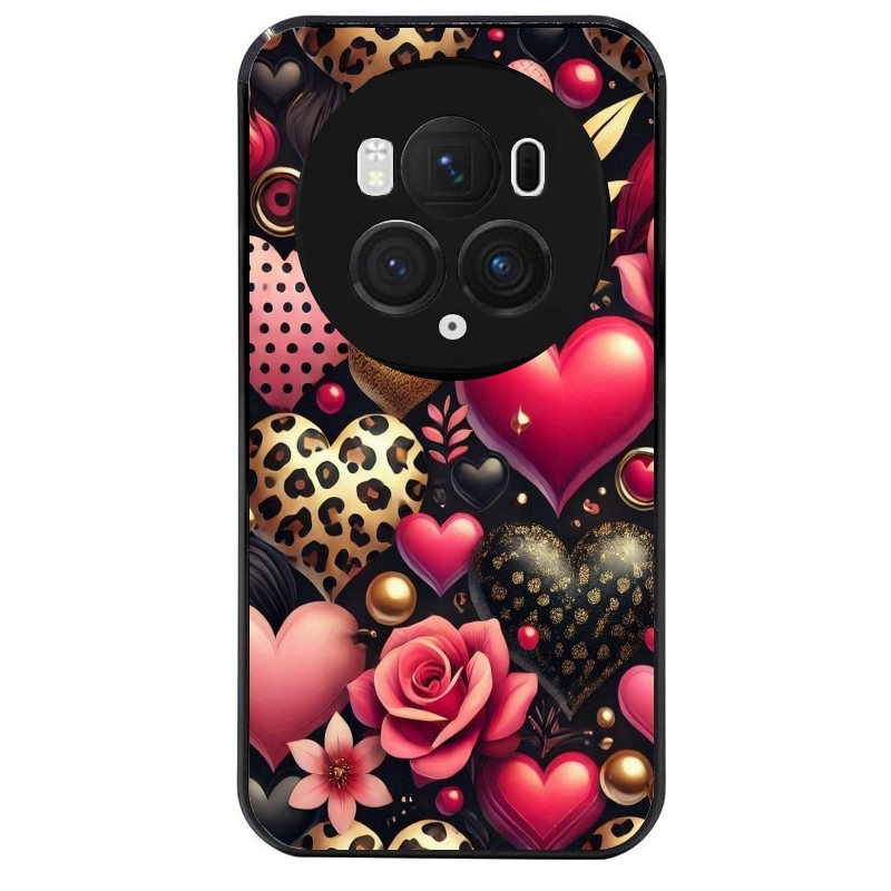 Coque noire taperso pour Magic 5 6 LITE et PRO avec motif coeur et leopard protection antichoc personnalisée