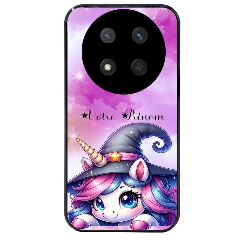 Coque noire taperso pour Magic 7 LITE et PRO avec motif licorne magic avec prenom protection antichoc personnalisée