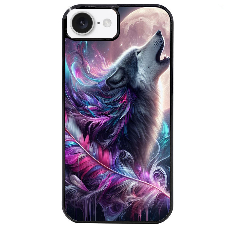 Coque noire taperso pour Iphone 17 17E AIR MAX PRO avec motif loup et plume protection antichoc personnalisée