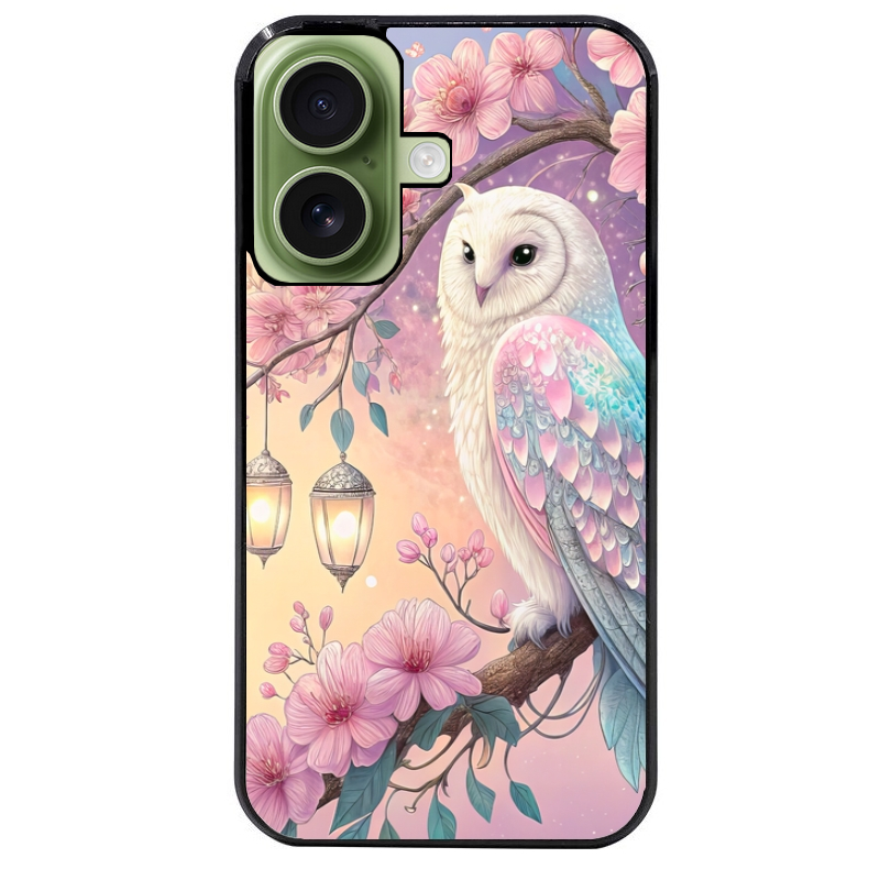 Coque noire taperso pour Iphone 17 17E AIR MAX PRO avec motif chouette cerisier protection antichoc personnalisée