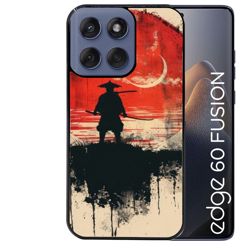 Coque noire taperso pour Moto Edge 60 et Neo Fusion Pro avec motif samourai rouge protection antichoc personnalisée