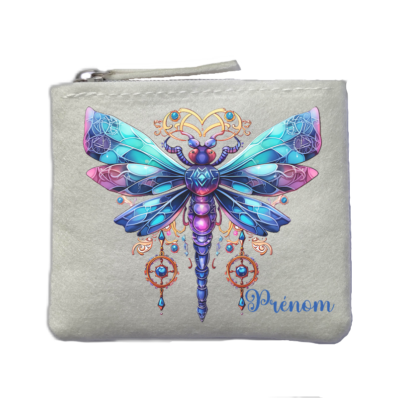 Porte monnaie personnalisé papillon talisman ivoire en feutrine en feutrine ivoire