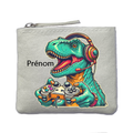 Porte monnaie personnalisé dinosaure gamer ivoire en feutrine en feutrine ivoire