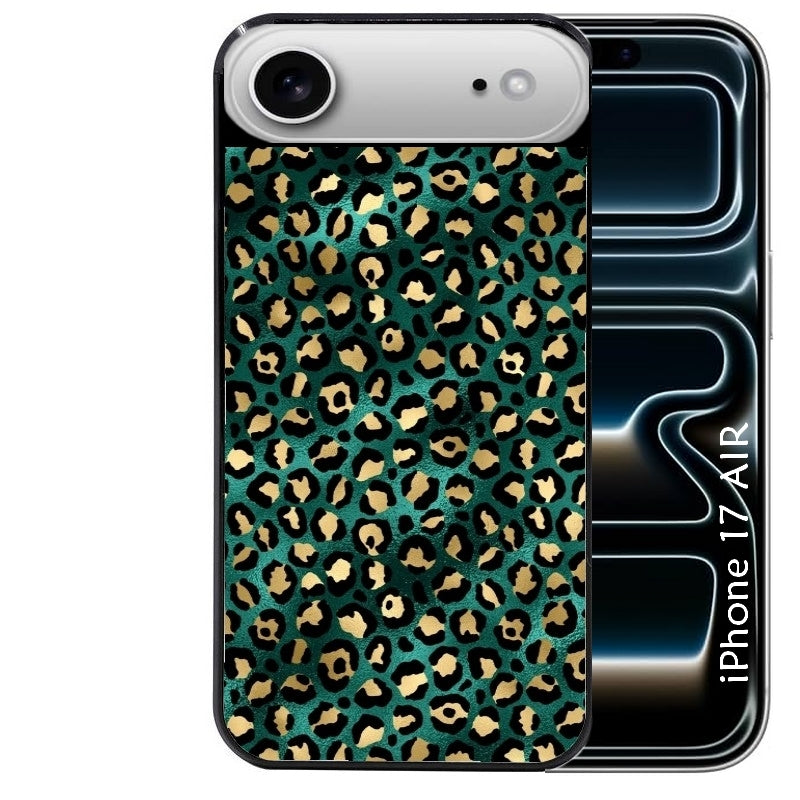 Coque noire taperso pour Iphone 17 17E AIR MAX PRO avec motif leopard vert protection antichoc personnalisée
