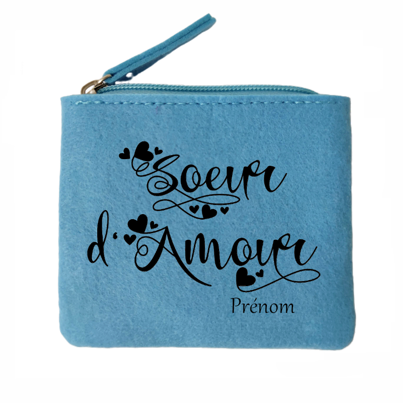 Porte monnaie personnalisé soeur d'amour en feutrine en feutrine