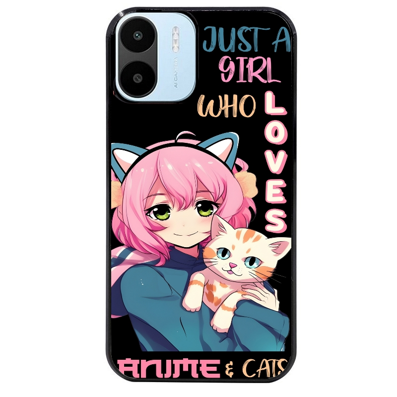 Coque noire taperso pour Redmi A1 et A2 avec motif anime et chat protection antichoc personnalisée