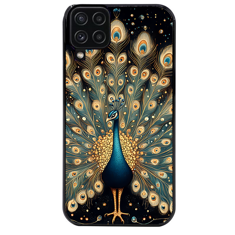Coque noire taperso pour galaxy A22 A32 A52 A52S 4G 5G  avec motif paon mandala protection antichoc personnalisée