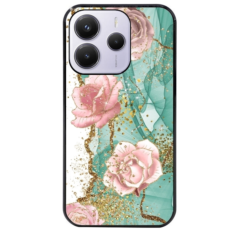 Coque noire taperso pour Redmi Note 14 et PRO PLUS 4G 5G avec motif marbre fleur turquoise protection antichoc personnalisée