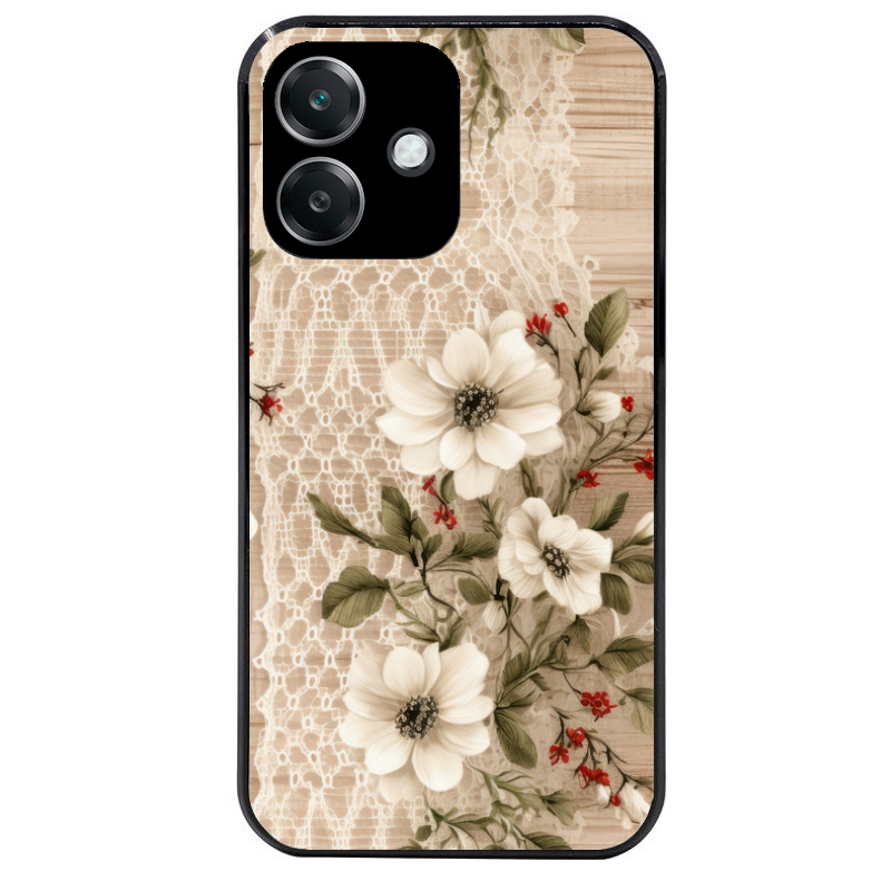 Coque noire taperso pour OPPO A40 avec motif bois et dentelle 2 protection antichoc personnalisée
