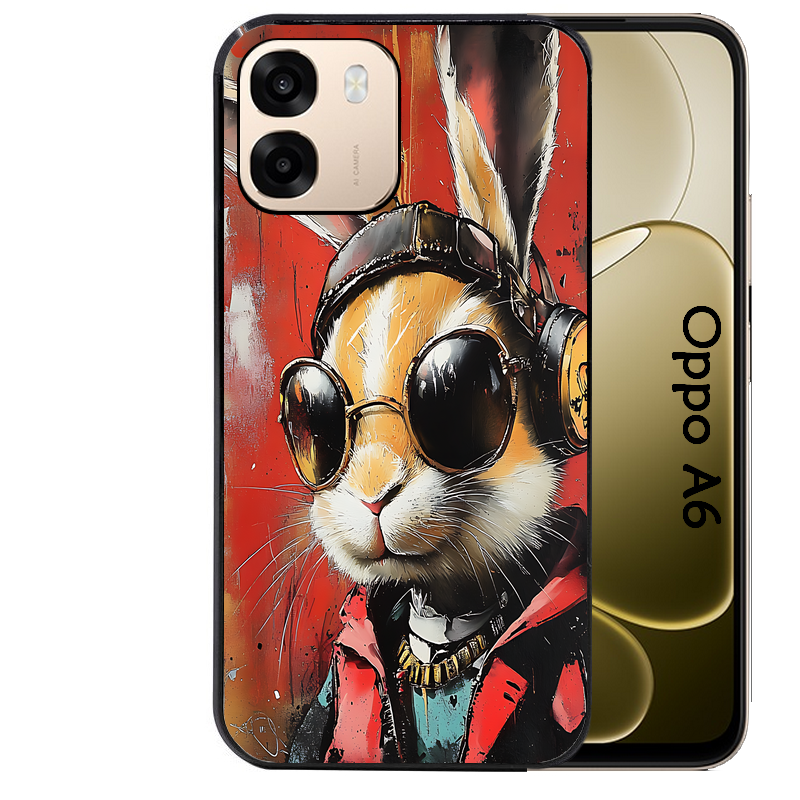 Coque noire taperso pour OPPO A6 A6X 4G et 5G avec motif lapin tag protection antichoc personnalisée