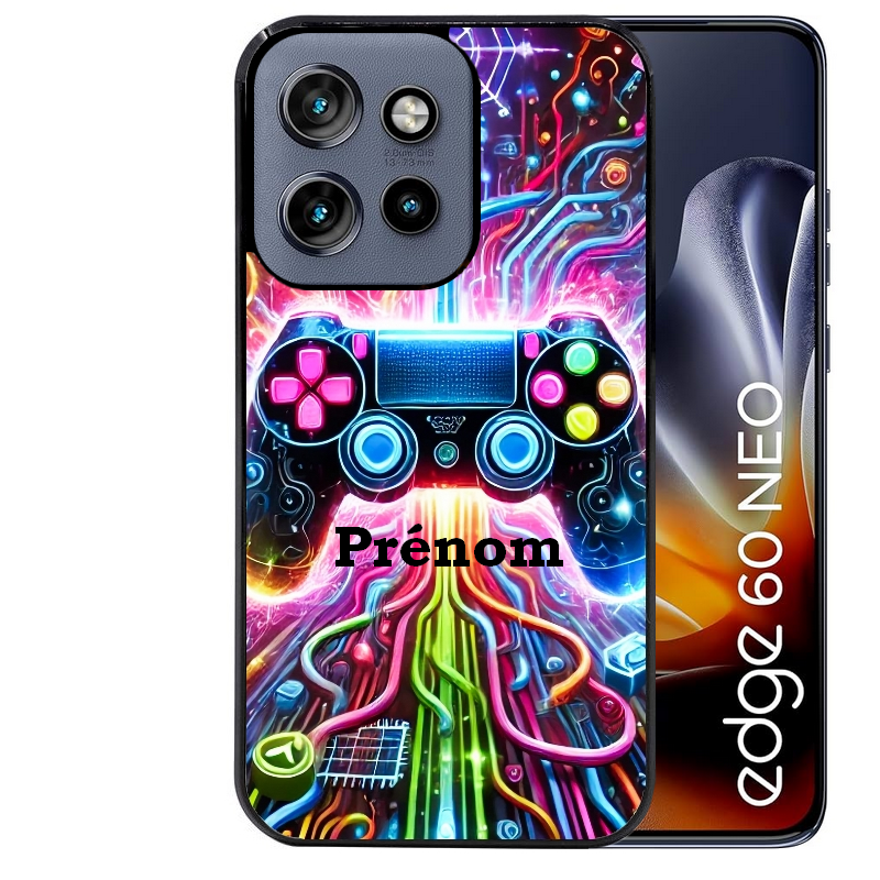 Coque noire taperso pour Moto Edge 60 et Neo Fusion Pro avec motif gamer electro personnalisee protection antichoc personnalisée