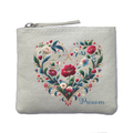 Porte monnaie personnalisé coeur fleur ivoire en feutrine en feutrine ivoire
