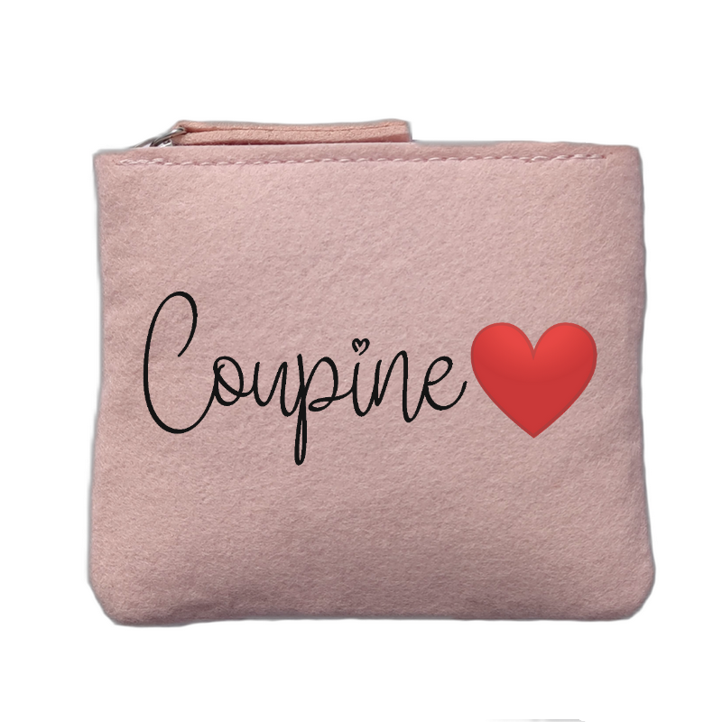 Porte monnaie personnalisé motif copine coupine rose clair en feutrine en feutrine