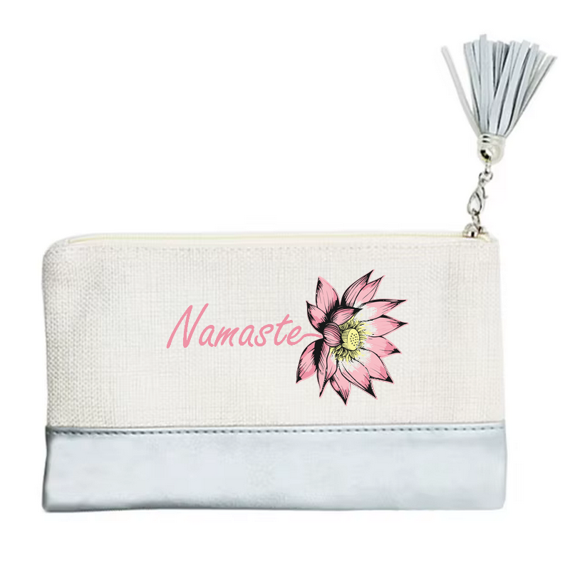 Pochette motif namaste fleur en toile et simili cuir