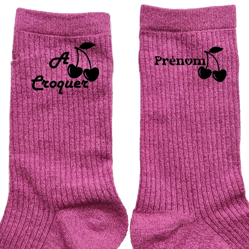 Chaussettes personnalisées paillettes rose motif à croquer