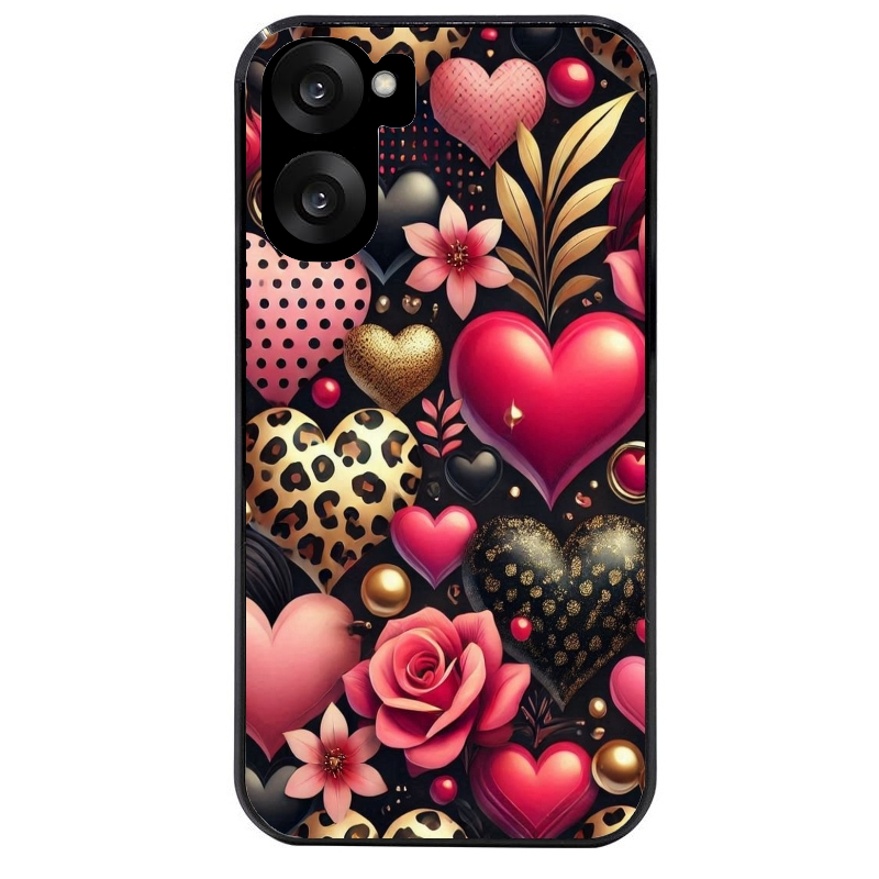 Coque noire taperso pour OnePlus Nord CE5 avec motif coeur et leopard protection antichoc personnalisée