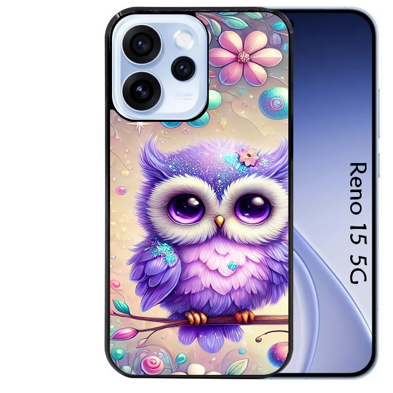 Coque noire taperso pour OPPO Reno 15 et F FS 5G avec motif chouette violette protection antichoc personnalisée
