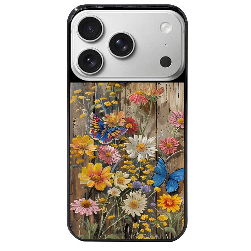 Coque noire taperso pour Iphone 17 17E AIR MAX PRO avec motif bois et papillon 1 protection antichoc personnalisée
