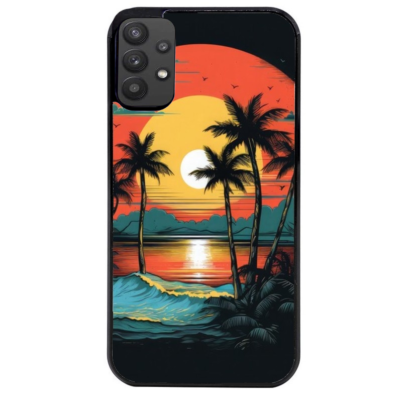 Coque noire taperso pour galaxy A22 A32 A52 A52S 4G 5G  avec motif hawaii palmier protection antichoc personnalisée