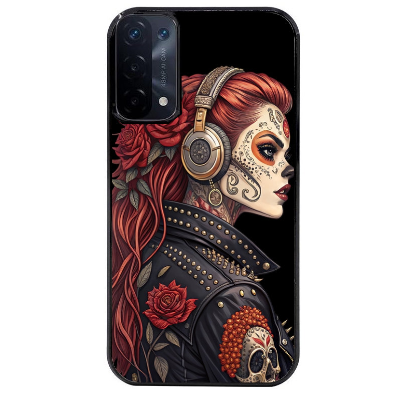 Coque noire taperso pour OPPO A54 et A74 5G avec motif tete de mort rock protection antichoc personnalisée