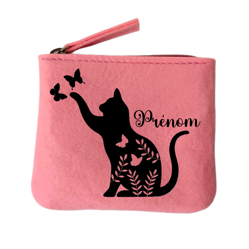 Porte monnaie personnalisé chat papillon en feutrine en feutrine