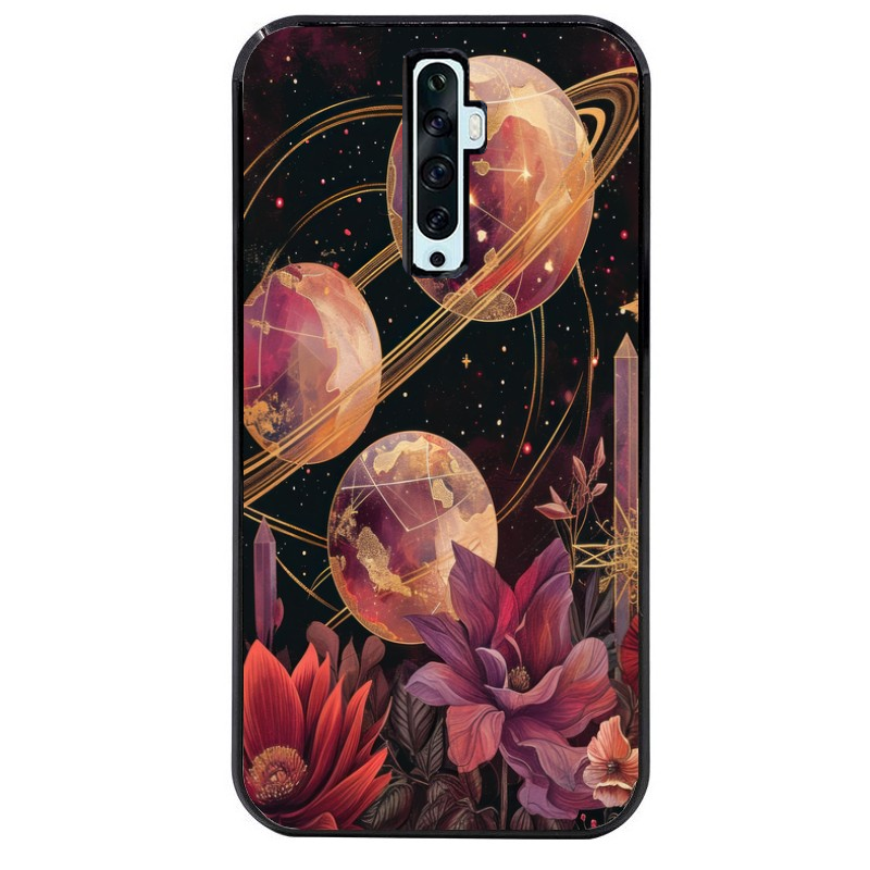Coque noire taperso pour OPPO Reno 2 et 2Z avec motif astro et fleurs protection antichoc personnalisée