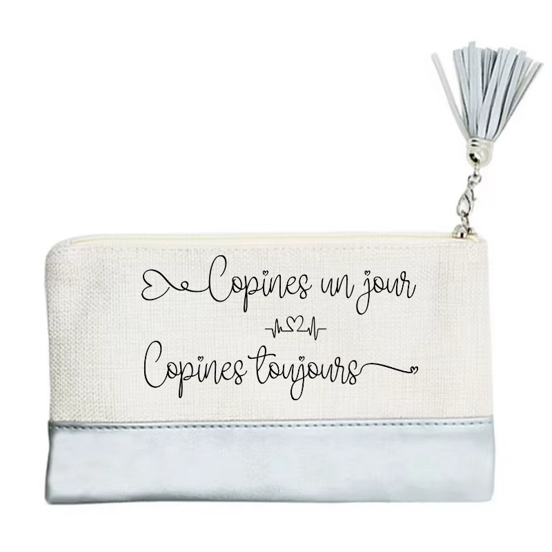 Pochette motif copine toujours en toile et simili cuir
