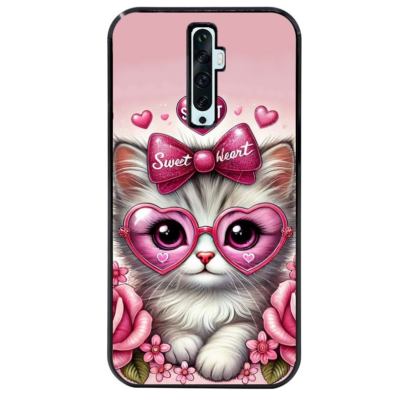 Coque noire taperso pour OPPO Reno 2 et 2Z avec motif chat lunettes protection antichoc personnalisée