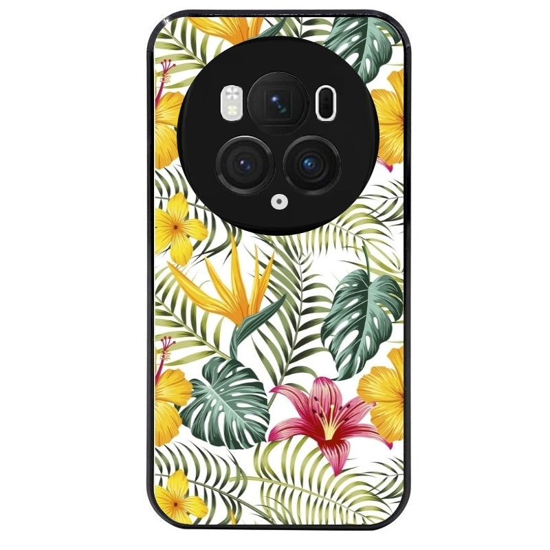 Coque noire taperso pour Magic 5 6 LITE et PRO avec motif jungle et fleur hibiscus protection antichoc personnalisée