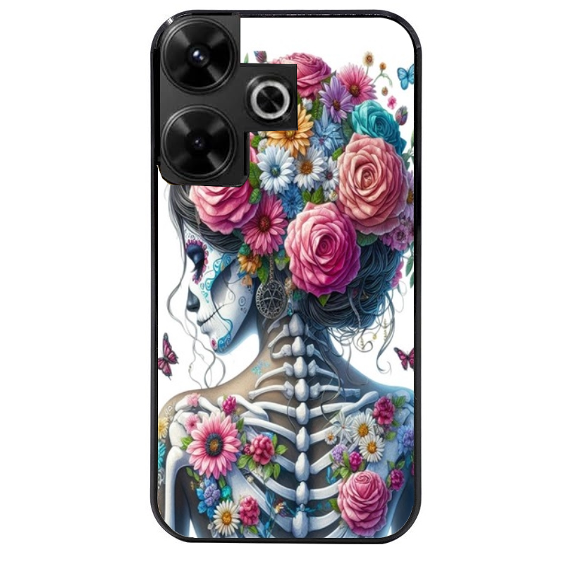 Coque noire taperso pour POCO M6 4G avec motif tete de mort calavera papillon protection antichoc personnalisée