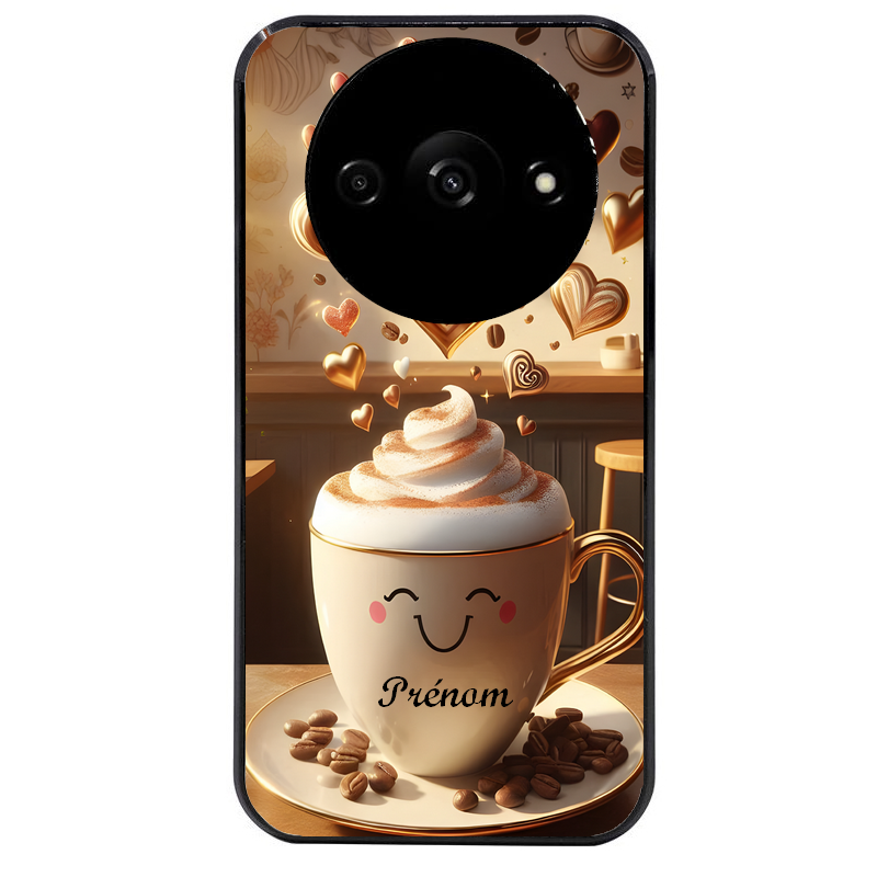 Coque noire taperso pour Redmi A3 avec motif cafe love morning personnalise protection antichoc personnalisée