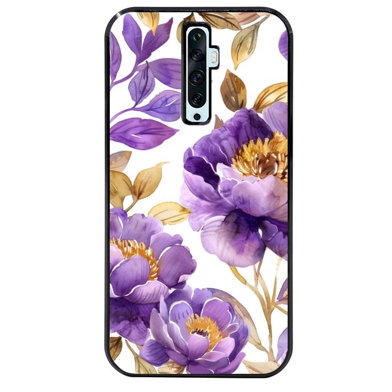 Coque noire taperso pour OPPO Reno 2 et 2Z avec motif fleur pivoine protection antichoc personnalisée