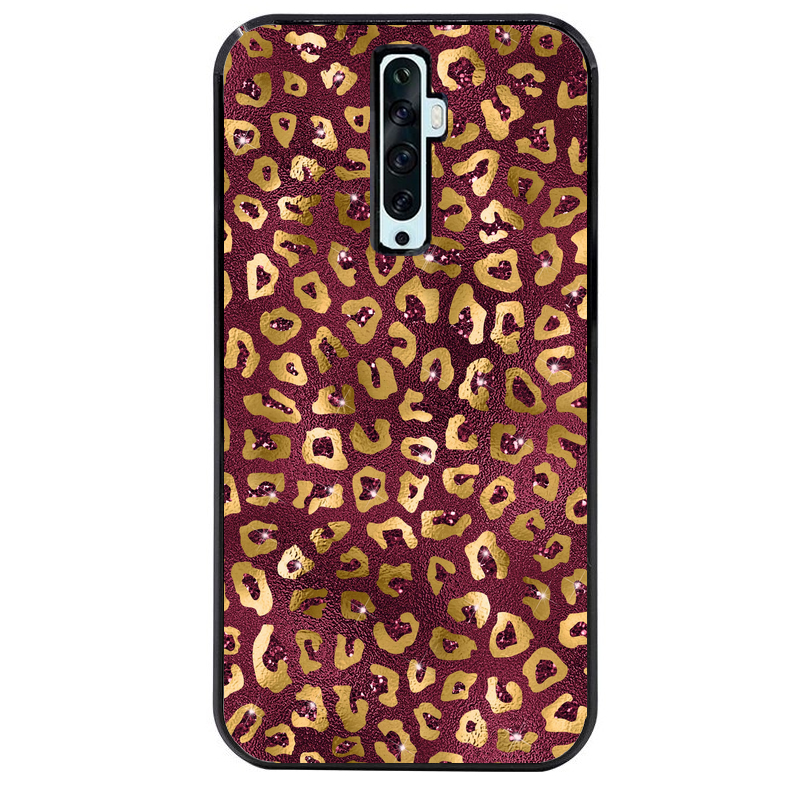 Coque noire taperso pour OPPO Reno 2 et 2Z avec motif leopard grenat protection antichoc personnalisée
