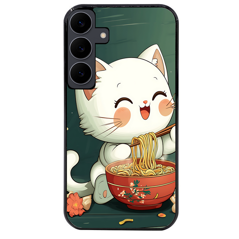 Coque noire taperso pour galaxy A06 A16 A26 A36 A56 avec motif chat ramen nuage protection antichoc personnalisée