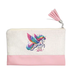 Pochette motif licorne love en toile et simili cuir