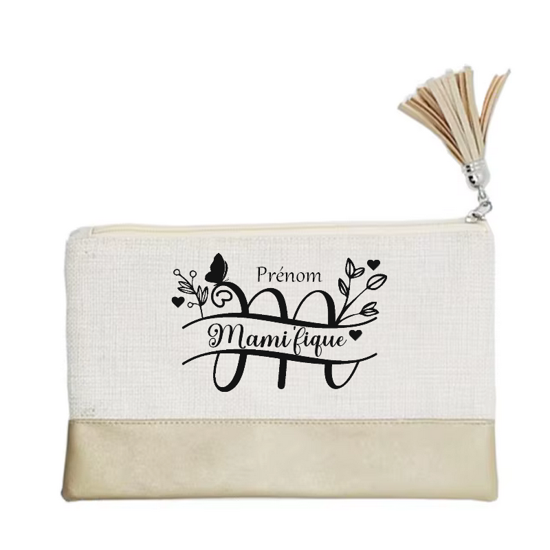 Pochette personnalisée motif mamie magnifique en toile et simili cuir personnalisée