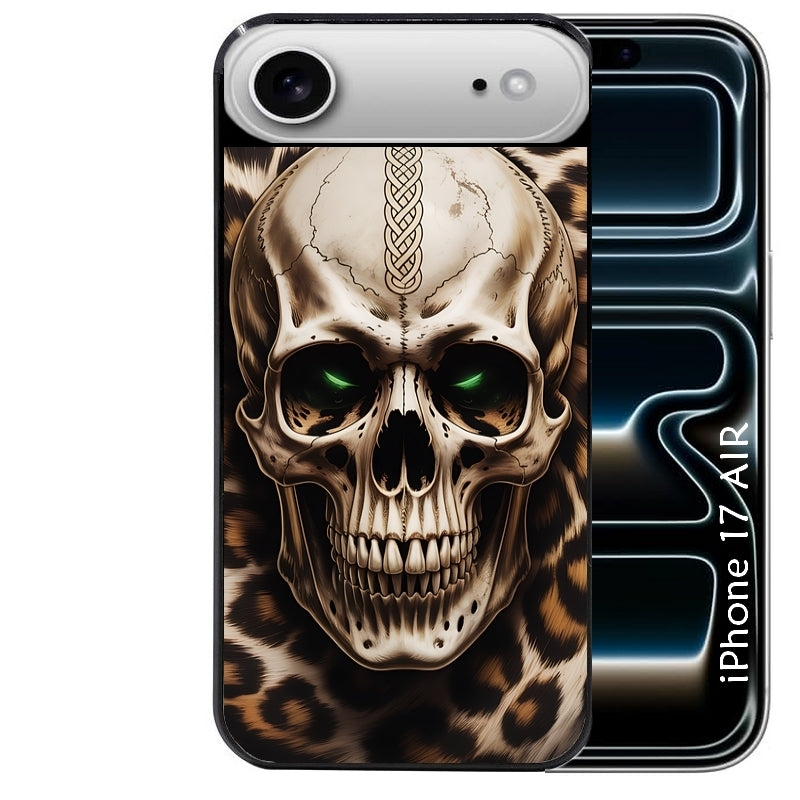 Coque noire taperso pour Iphone 17 17E AIR MAX PRO avec motif tete de mort leopard protection antichoc personnalisée